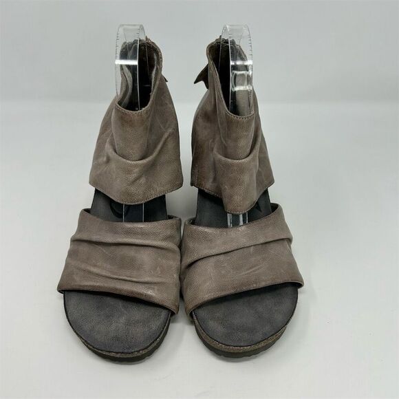 OTBT Patchouli Ruched Gray Leather Back Zipper Heeled Sandals Size 9M Open Toe - Picture 4 of 14